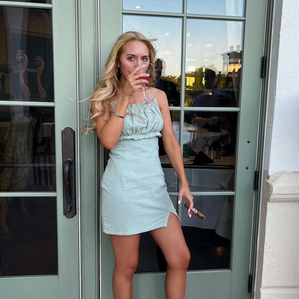 Solid Ruched Bust Cami Dress - Mint Sage Green